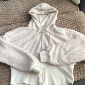 Victoria Secret full zip hooded Sherpa corset waist sweater